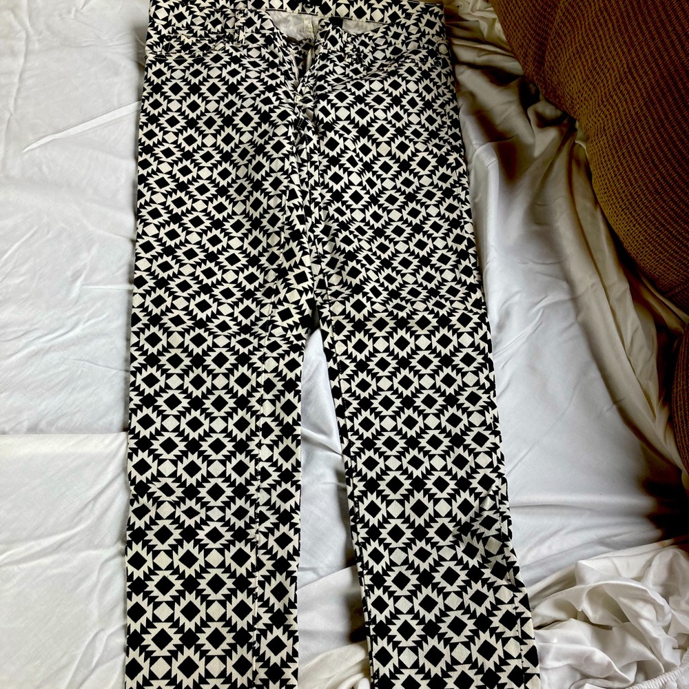 J. Crew Stretchy Skinny Jeans Black & White Tribal Print Size 28